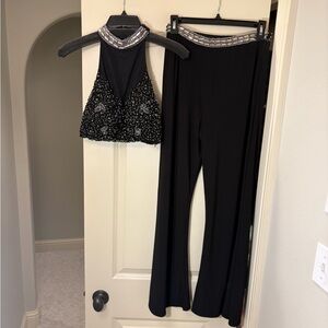 Blush Black Beaded Halter Jumpsuit